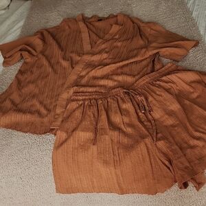 SHEIN Curve Textured Lounge Set in Warm Tan